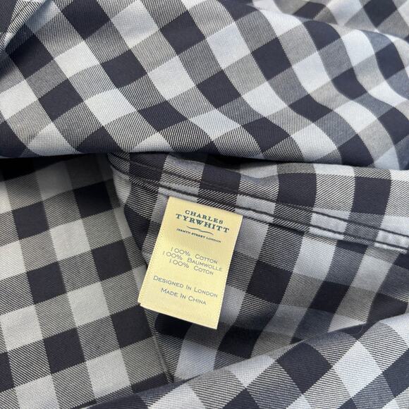 Charles Tyrwhitt Blue Mens 2XL Gingham Check Plaid Slim Fit Button Down Shirt - Picture 11 of 11